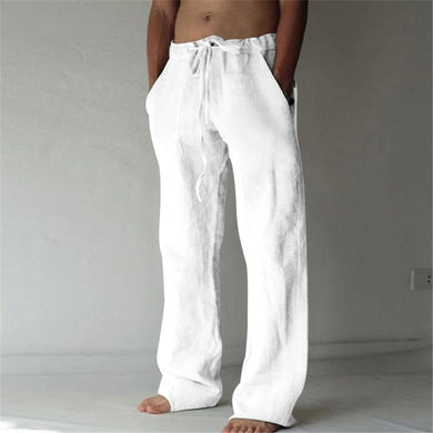 Men's White Lightweight Linen Drawstring Pants