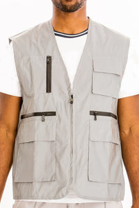Men's White Cargo Pocket Sleeveless Vest