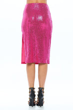 Load image into Gallery viewer, Plus Size Fuschia Pink Sequin Pencil Skirt w/Slit