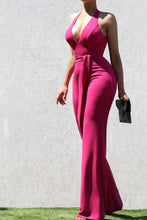 Load image into Gallery viewer, Luxe Fuschia Pink Halter Knit Sleeveless Jumpsuit