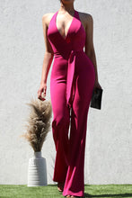 Load image into Gallery viewer, Luxe Fuschia Pink Halter Knit Sleeveless Jumpsuit