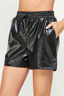 Glossy Black Faux Leather Shorts