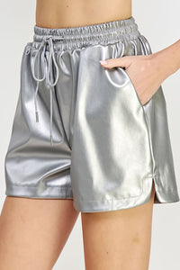 Glossy Turquoise Faux Leather Shorts