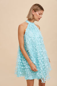 Beautiful Tulle Mint Blue Mesh Halter Mini Dress