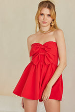 Load image into Gallery viewer, Pretty Bow Tie Present Red Strapless Shorts Romper