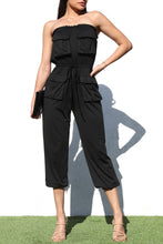 Load image into Gallery viewer, Cargo Style Black Strapless Belted Jumpsuit