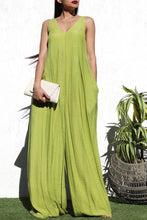 Load image into Gallery viewer, Carribean Dream Lime Green Sleeveless Wide Leg Style Jumpsuit