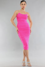 Load image into Gallery viewer, Monaco Chic Hot Pink Sleevless Ruched Midi Dress