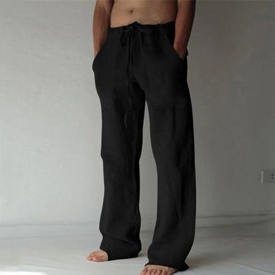 Men's Black Lightweight Linen Drawstring Pants