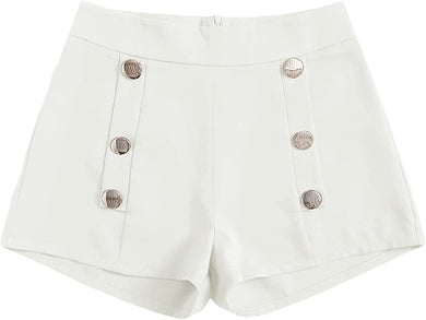 Summer Chic Gold Button High White Waist Shorts