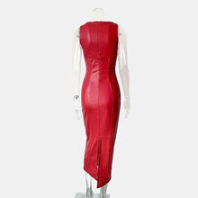 Load image into Gallery viewer, Modern Faux Leather Sleeveless Red Maxi Dress