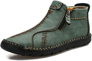 Men's Hand Stitched Green Leather Textured Boots