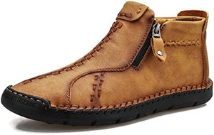 Men's Hand Stitched Brown Leather Textured Boots