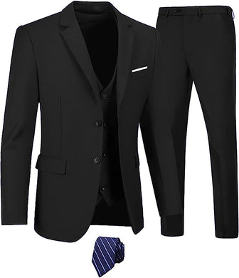 The Modern Man Black Slim Fit 3pc Formal Dress Blazer & Pants Suit