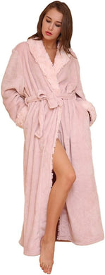 Luxury Pink Faux Fur Plush Long Sleeve Robe