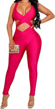 Load image into Gallery viewer, Hot Pink Criss Halter Sleeveless Bodycon Jumpsuit