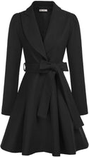 Load image into Gallery viewer, Duchess of York Black Wool Puff Sleeve Belted A Line Pea Coat