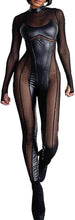 Load image into Gallery viewer, Black Faux Leather Mesh Long Sleeve Jumpsuit