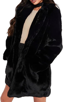 Plus Size Long Sleeve Black Faux Fur Coat