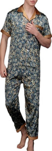 Men's Beige Paisley Silk Short Sleeve Top & Pants Set