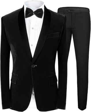 Men's Esquire Black Velvet Long Sleeve Blazer & Pants Suit