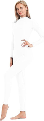 White Long Sleeve Zip Back Leotard Catsuit/Jumpsuit