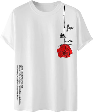 Men's White Rose Graphic Printed Short Sleeve T-Shirt