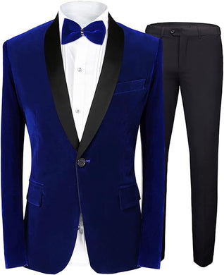 Men's Esquire Royal Blue Velvet Long Sleeve Blazer & Pants Suit
