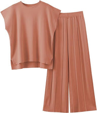 Load image into Gallery viewer, Winter Style Knit Coral Peach Short Sleeve Pullover Top &amp; Wide Leg Pants Set