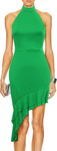 Load image into Gallery viewer, Green Halter Ruffle Hi Lo Midi Dress