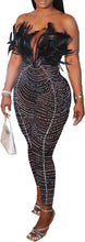 Load image into Gallery viewer, Vintage Style Feathered Black Studded Mesh Strapless Jumpsuit