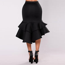 Load image into Gallery viewer, Black Ruffle Mermaid Midi Skirt