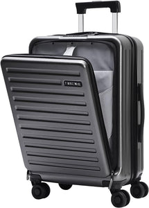 20" Luggage Black Carry On with Front Zipper Laptop Pocket Suitcase