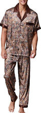 Load image into Gallery viewer, Men&#39;s Brown Paisley Silk Short Sleeve Top &amp; Pants Set