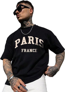 Men's Paris Printed Short Sleeve Black T-Shirt