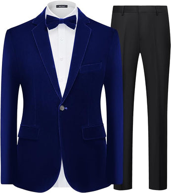 Men's Esquire Navy Blue Velvet Long Sleeve Blazer & Pants Suit
