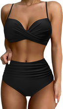 Load image into Gallery viewer, Padded Black Push up High Waisted Two Piece Swimsuit