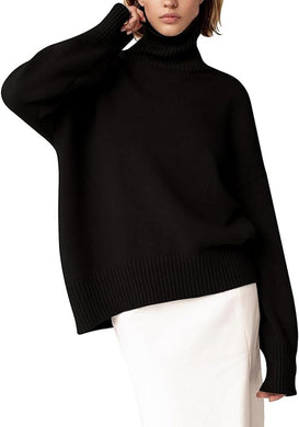 Fashionable Black Turtleneck Style Long Sleeve Sweater