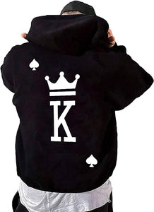 Men's Black King Poker Card Long Sleeve Hoodie Pull Over Sweatshirt