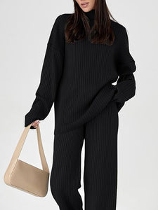 Buttery Soft Turtleneck Brown Knit Long Sleeve Pullover Long Sleeve Top & Pants Set