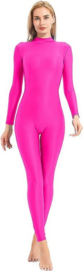 Hot Pink Long Sleeve Zip Back Leotard Catsuit/Jumpsuit