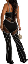Load image into Gallery viewer, Black Studded Mesh Sweetheart Sequin Sleeveless Jumpsuit