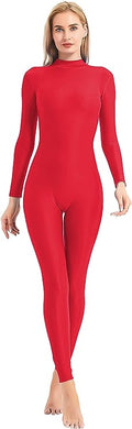 Red Long Sleeve Zip Back Leotard Catsuit/Jumpsuit