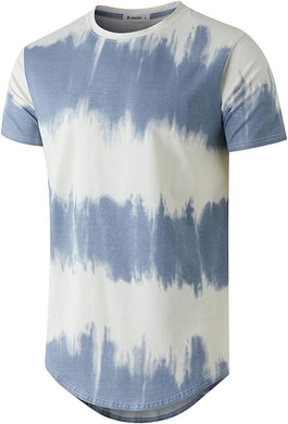 Men's Casual Blue/White Dyed Short Sleeve T-Shirt