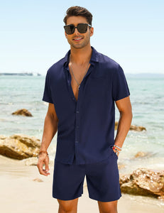 Casual Men's Purple Vacation Style Shirt & Shorts Set