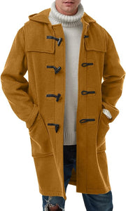 Men's Khaki Wool Blend Hooded Winter Style Trench Coat