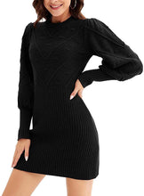 Load image into Gallery viewer, Red Wine Knit Balloon Sleeve Style Textured Sweater Dress