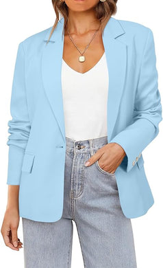 Business Savvy Light Blue Long Sleeve Business Blazer Jacket