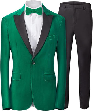 Men's Esquire Green Velvet Long Sleeve Blazer & Pants Suit