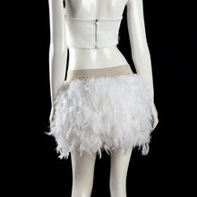Load image into Gallery viewer, White Handmade Italian Feathers Stretch High Waist Mini Skirt